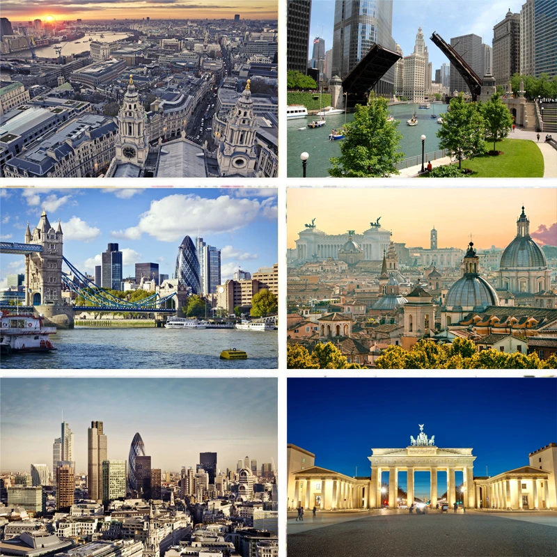 Виниловый фон для фотосъемки Nitree наружный пейзаж городские здания по всему миру