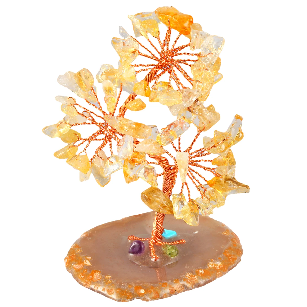 Lucky Money Tree With Agate Slice Base Natural Rose Quartz Amethyst Mini Office Home Ornaments Room Decor For Wealth And Luck