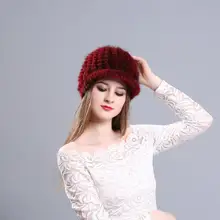 Женская шапка, новинка, женская Норковая плетеная шапка с утиным язычком, зимняя вязаная шапка, черная модная теплая пушистая шапка с натуральным мехом