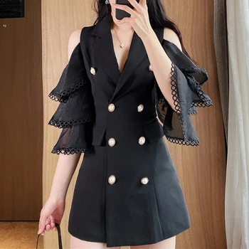 

HIGH STREET New Stylish 2020 Runway Dress Women's Shouder Hollow Out Ruffles Sleeve Notched Collar Dress