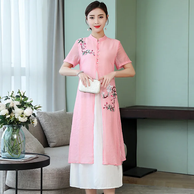 

2019 Spring And Summer Improved Cheongsam Chinese-style Embroidered Long Dress National Wind WOMEN'S Dress Xian Qi Dress Elegant