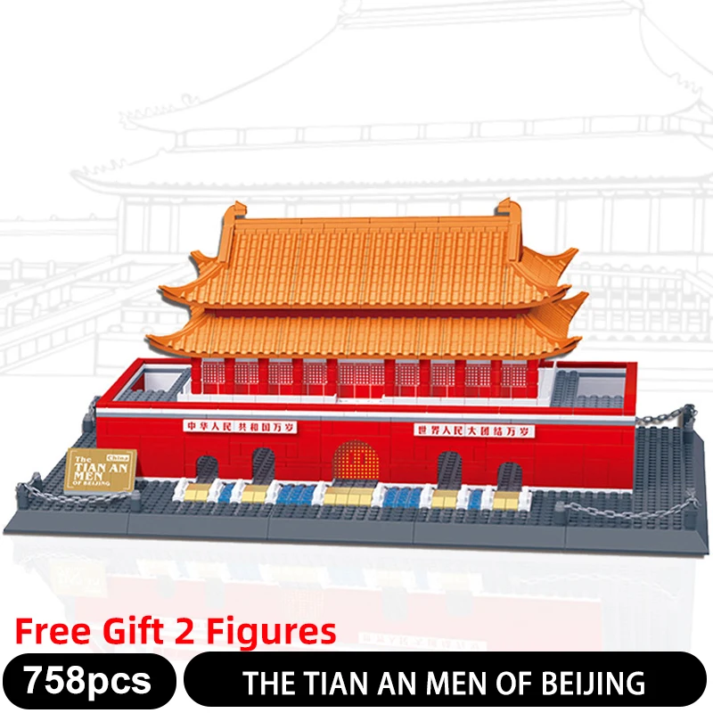 

8016 758PCS World Famous Classic Architecture Building Block The Tian An Men of Beijing 3D Model Bricks Children Boy Toy Gifts