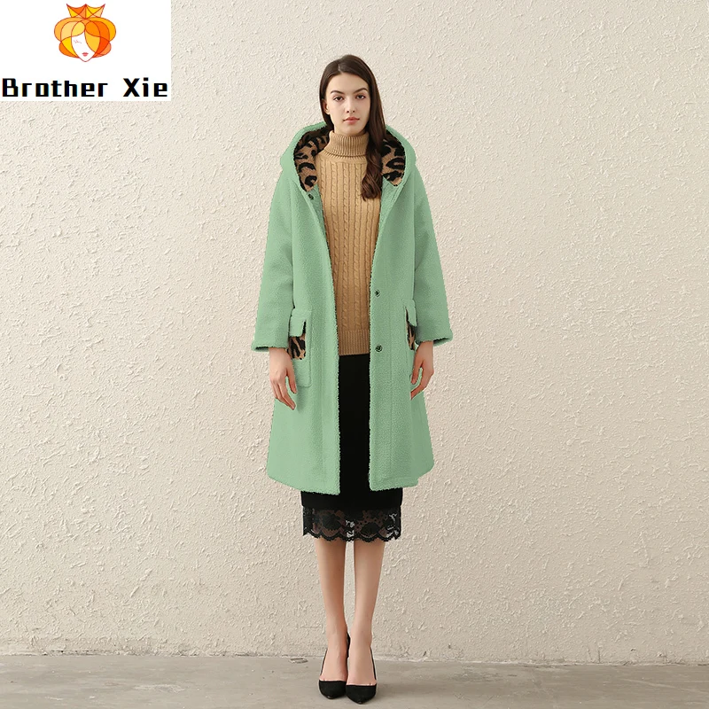 

100% Wool nap of new fund of 2020 autumn winter sheep fur coats hooded jacket leopard print keep warm soft fashionable show thin