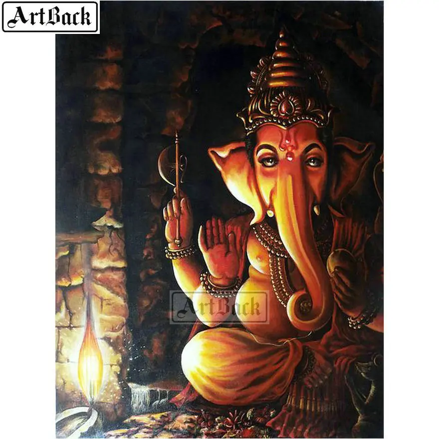 Полноразмерная алмазная живопись Ganesha индуистская Алмазная мозаика 3d фотография