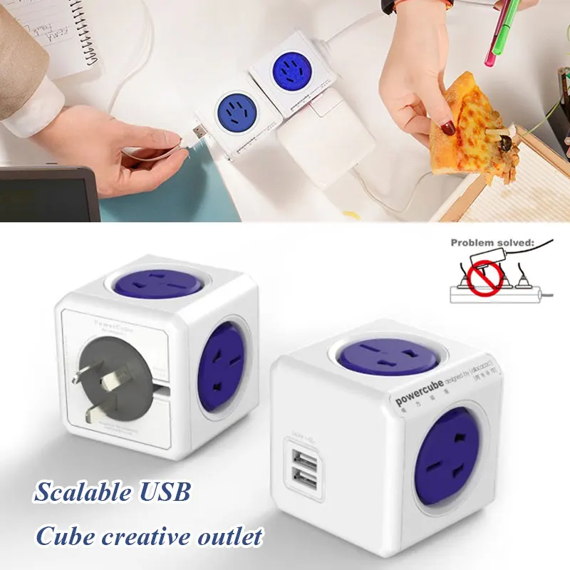 Интеллектуальное создание power Cube розетка usb порты переключаемая розетка расширяемая Синяя