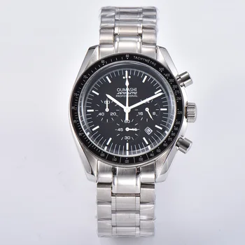 

42mm Men's Watch Japanese Quartz Watch Sapphire Multifunction Black Dial Sapphire Glass Watch Men's Chronograph Function