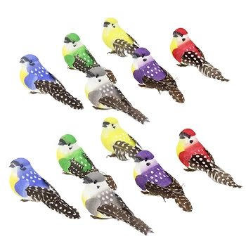 

12pcs Feather Birds - Animal Fairy Garden Houses Decoration Fine Handwork Craftwork Birds Statue Toys Birthday Home Decor Gifts