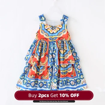 

Menoea Girls 2020 Summer European And American Dress Children Sleeveless Pattern Printing Dress For 3-9Y Kids Princess Dress