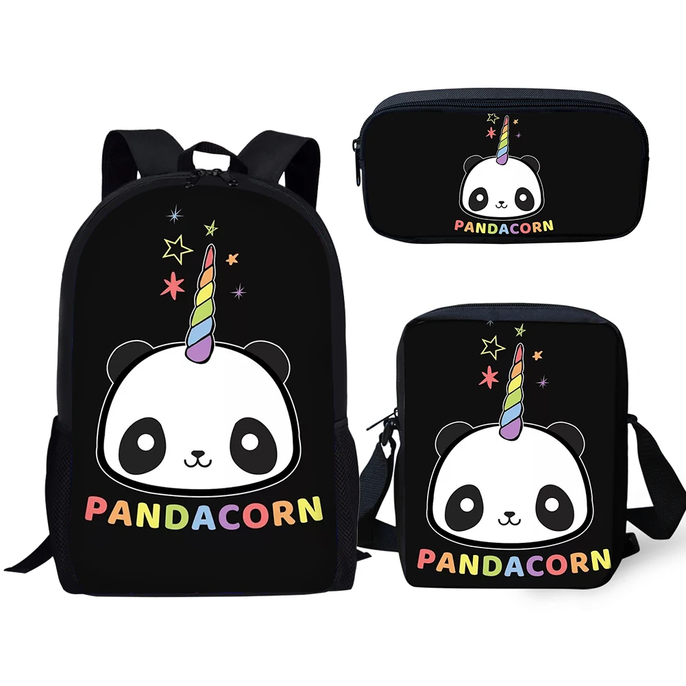 Kids School Bag 3Pcs/set Students Cute Panda Unicorn Backpack For Boys Girls Children Bookbag Rucksack Knapsack Customize Image