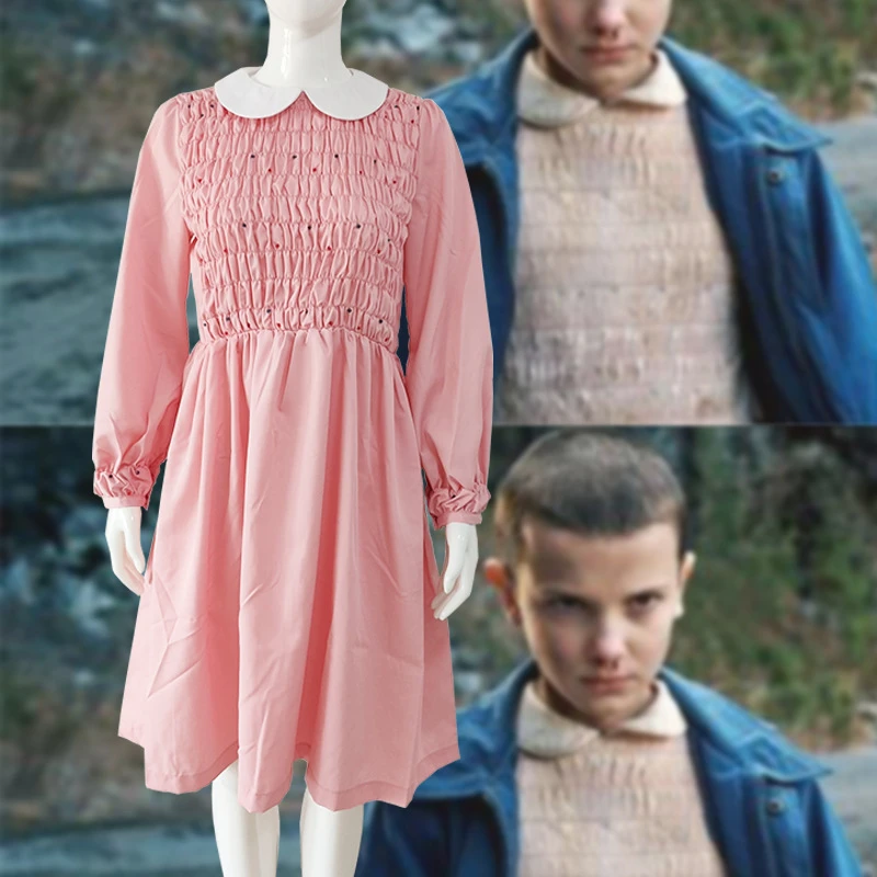 Stranger Things Season 3 Costume Eleven Cosplay Fancy Dress El Pink Long Sleeve Dress Women Girl Halloween Carnival Party Outfit Movie Tv Costumes Aliexpress