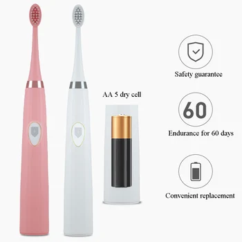 

Electric Toothbrush Automatic Sonic Wave Home Soft Wool Non Rechargeable Waterproof With 3 Brush Heads Personal Care Appliance