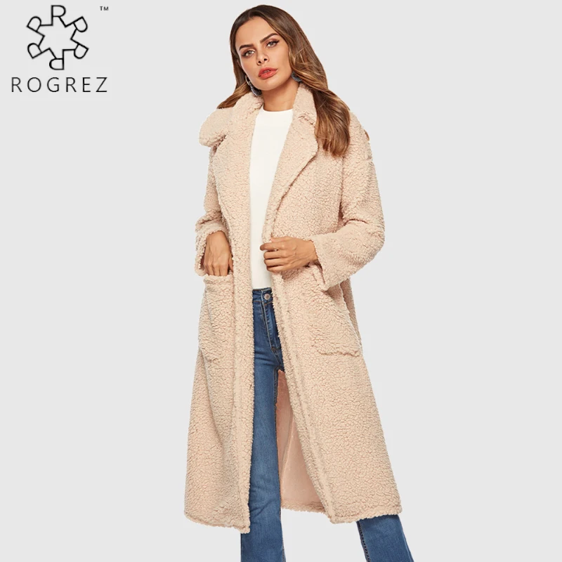 ##BUY ROGREZ Office Lady Female Thicken Faux Fur Long Cashmere Coat Women Winter Sashes Keep Warm Cardigan Coats