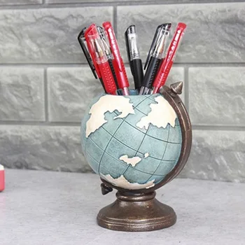 

Pen Holder Gift Durable Stationery Desk Organizer Storage Pencils Globe Shaped Study Room Students School Vintage Home Office