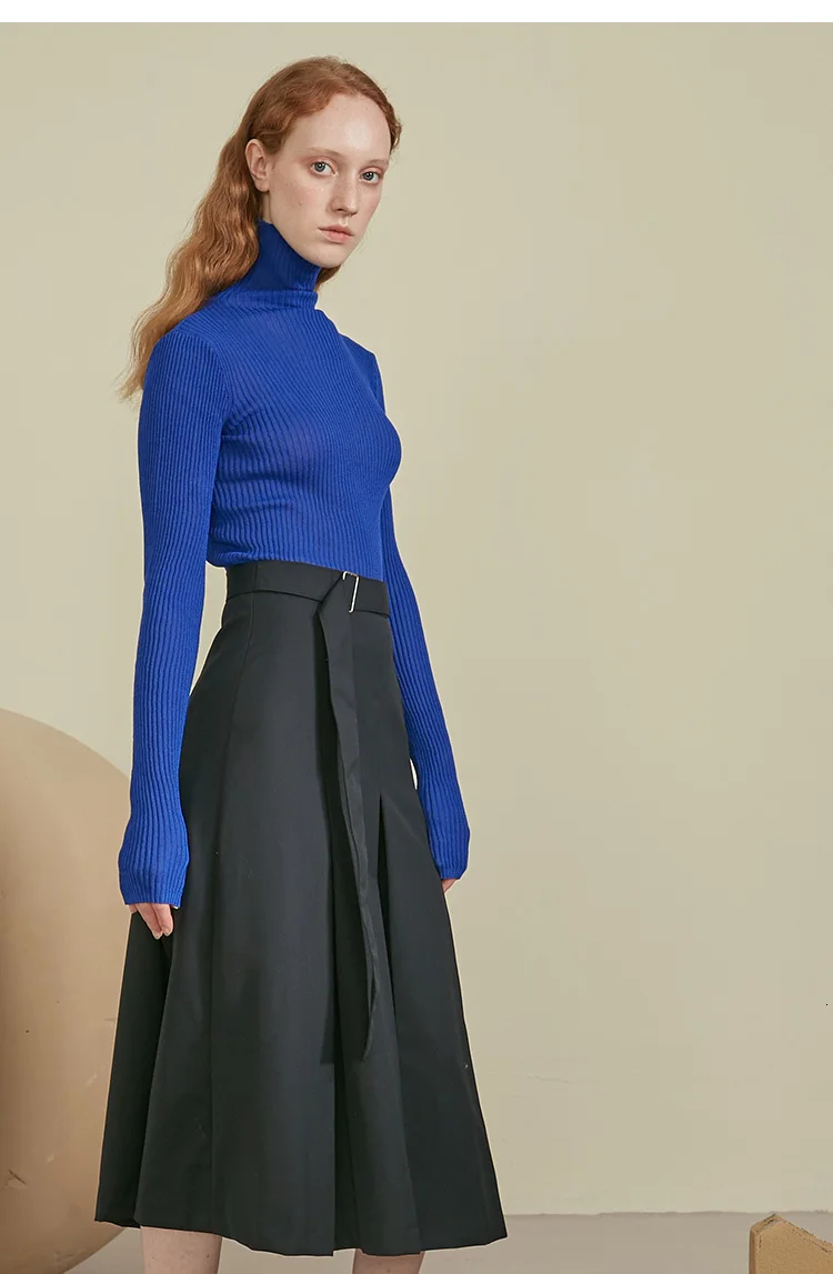 [EAM] High Waist Waistbelt Causal Pleated Half-body Skirt Black Women Fashion Tide All-match New Spring Autumn 1A064