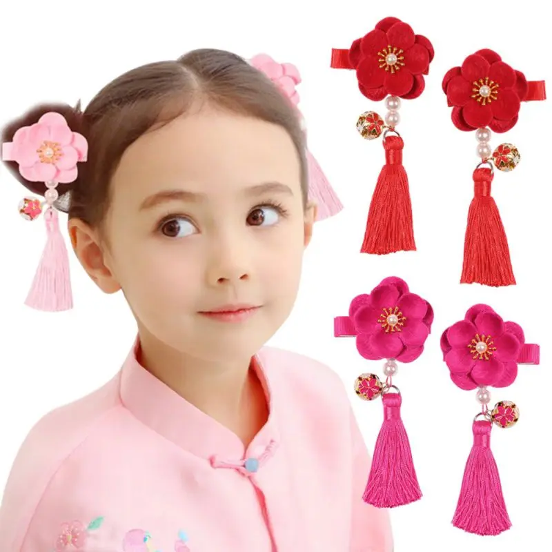 

2019 New Multi Style Girls Hair Clips Chinese Traditional Princess Tassels Flower Hairpins Children Kids Girls Hair Accessories