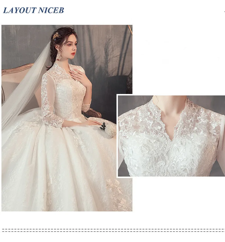 Роскошное бальное платье с v-образным вырезом, свадебное платье, Кружевная аппликация, vestidos de novia, открытая спина, trouwjurk robe, свадебное платье