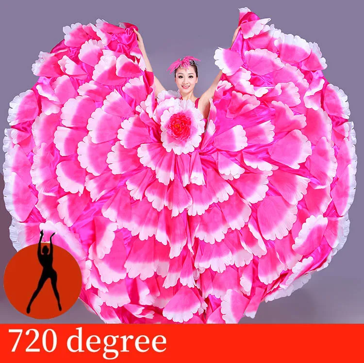 rose red 720 Испанская коррида Платье Фламенко лепесток Платье Фламенко платья для женщин живота платье с широкой юбкой для танцев длинный халат бальное платье - Цвет: rose red 720