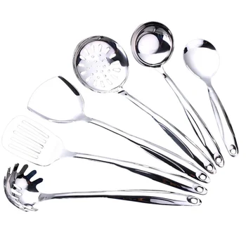 

6pcs Stainless Steel Cooking Tool Set Convenient Kitchen Utensil Kit for Home Restaurant (Rice Ladle + Colander + Spatula + Fryi