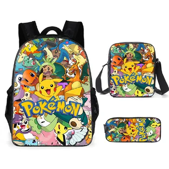

3 PCS Anime Pokemon Backpack Boys Girls School Bag Children Teenager Daily Travel Backpack Kids Gift Backpack Schoolbags Mochila