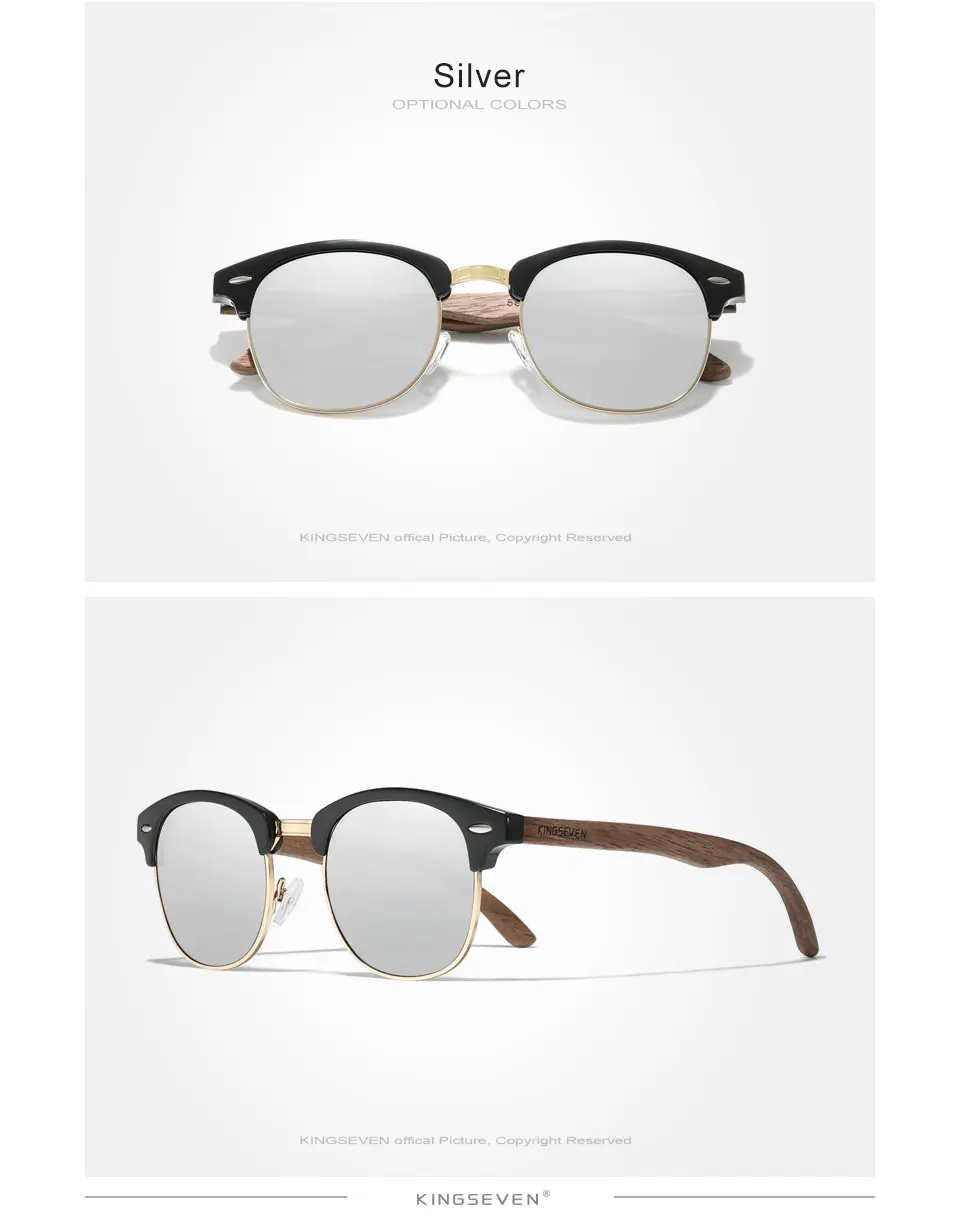 KINGSEVEN Handmade Men’s Wooden Sunglasses Rimless Retro UV400