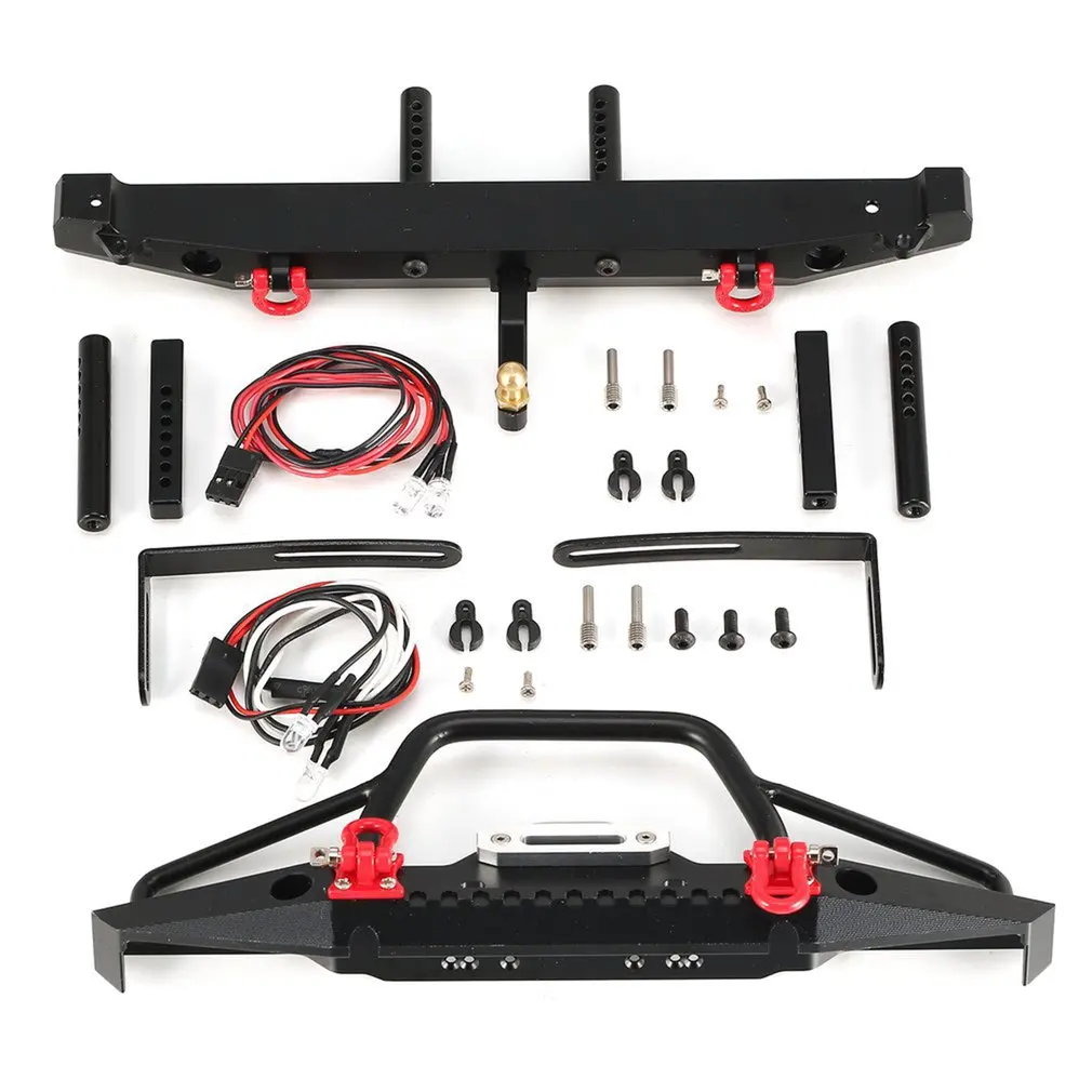 

Metal Front Rear Bumper with Led Lights Hook for 1/10 RC Off-road Crawler SCX10II 90046 Traxxas TRX-4 Model Spare Parts