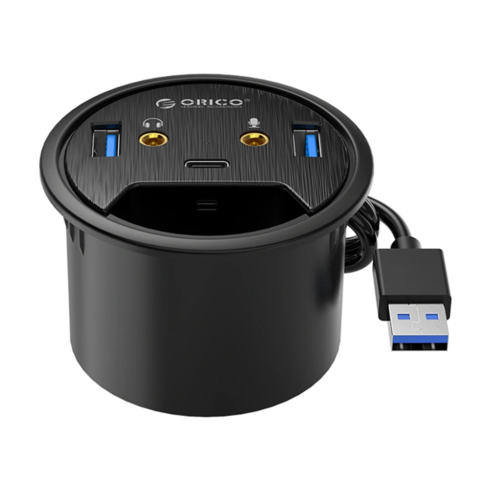 ORICO Desktop Grommet USB 3 0 HUB With Headphone Microphone Port Type C HUB OTG Adapter Splitter For Laptop Accessories