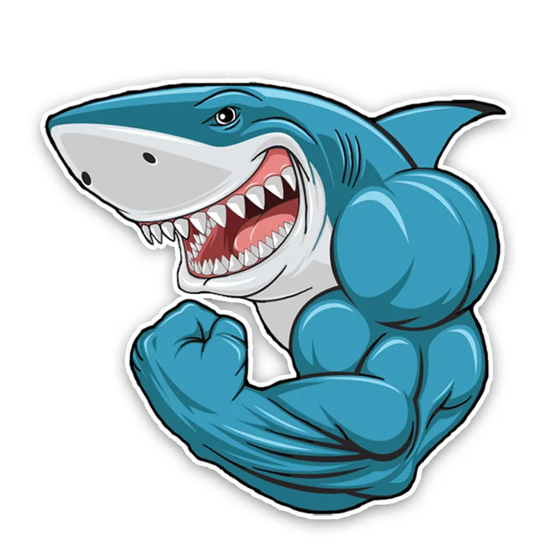 

Lovely Cartoon Muscle Sharks Colored Car Stickers Waterproof Sunscreen Bumper Windshield Boot Decals PVC 14cm X 14cm