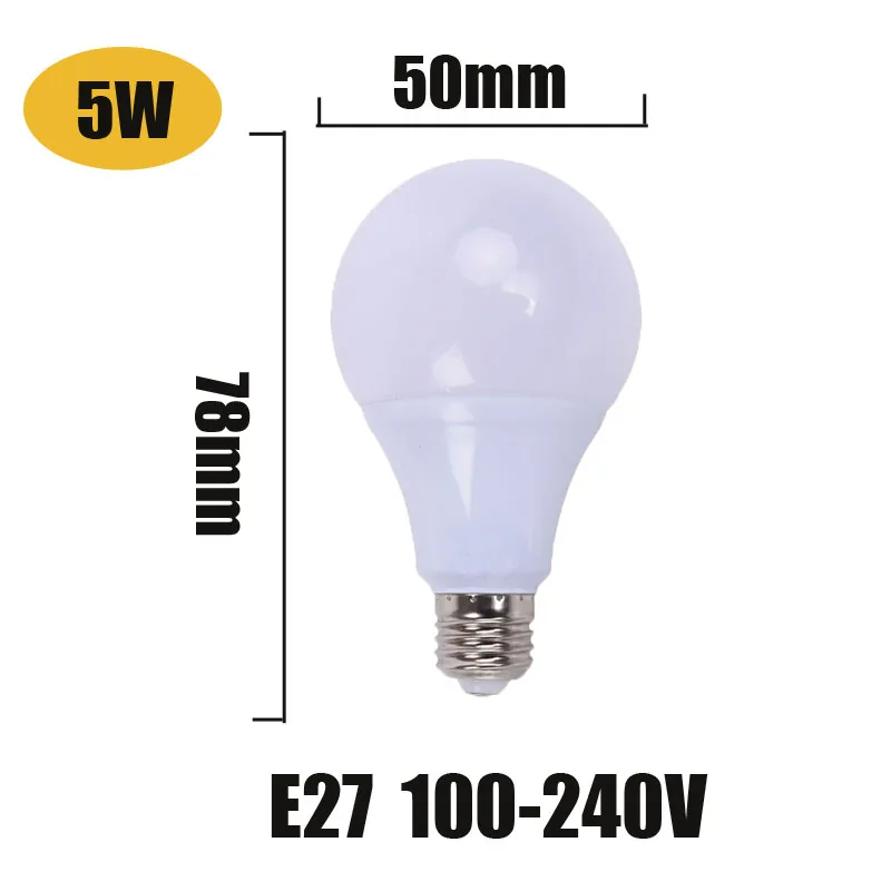 5 шт./лот, светодиодный светильник с реальной мощностью E27, 220 В, светодиодный светильник 3 Вт, 5 Вт, 7 Вт, 9 Вт, 10 Вт, 12 Вт, 15 Вт, Luz ampoule lampadas de Bombillas, светодиодный светильник - Испускаемый цвет: E27 5W 100-240V