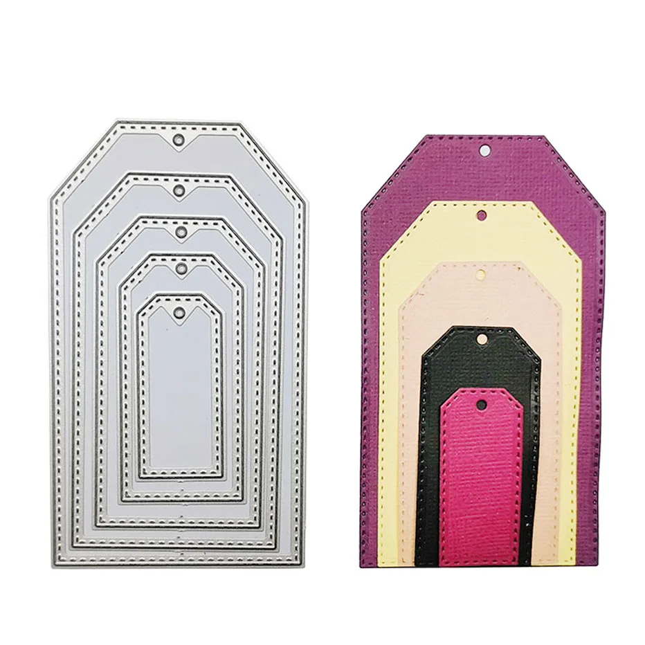Troqueles de corte en forma de etiquetas, regalos de fiesta, etiquetas colgantes, tarjeta papel hecha a mano, manualidades, plantilla de corte grabado de papel artesanal, 5 uds.