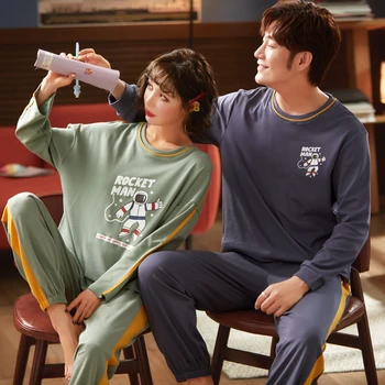 

Couple Pajamas Set Spring And Autumn 100% Cotton Cartoon Women Pyjamas Plus Size Long Sleeve Sleepwear Men Lounge Pijama