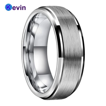 

Tungsten Wedding Band For Men Women Stepped Beveled Edges Brushed Finish 6MM 8MM Available