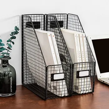 

1Pc Practical Storage Shelf Storage Retro Iron Storage Rack Desktop Book Shelf Household File Container (Black)