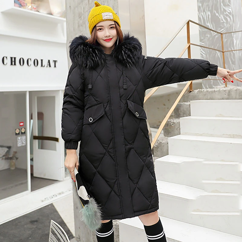 

Plus Size Thick Big Fur Women Long Down Parkas Slim Winter Jacket for Women Hooded Coat New Cotton Padded Jackets Female MY14