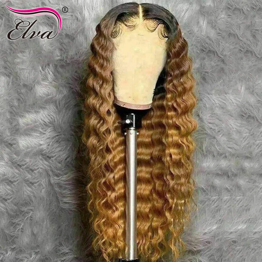 Ombre Curly Lace Front Wigs Deep Wave Lace Front Human Hair Wigs For Women  Pre Plucked With Baby Hair HD Frontal Wig Brown Color|Human Hair Lace Wigs|  - AliExpress