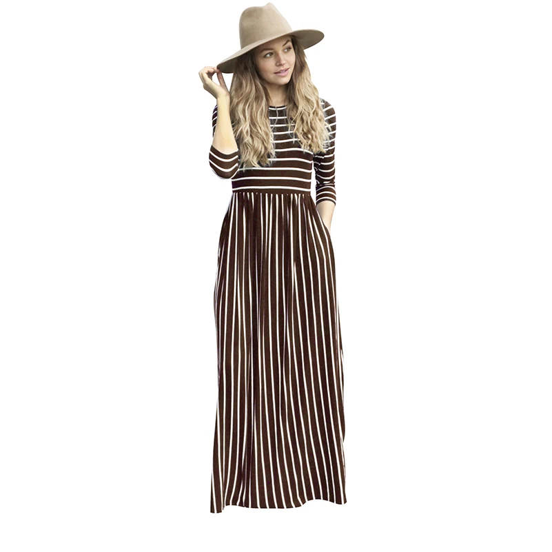 Pocket Floor Length Womens Plus High Waist Striped Vintage 2020 Size Maxi Dresses Loose New dresses Long Elegant long sleeve | Женская
