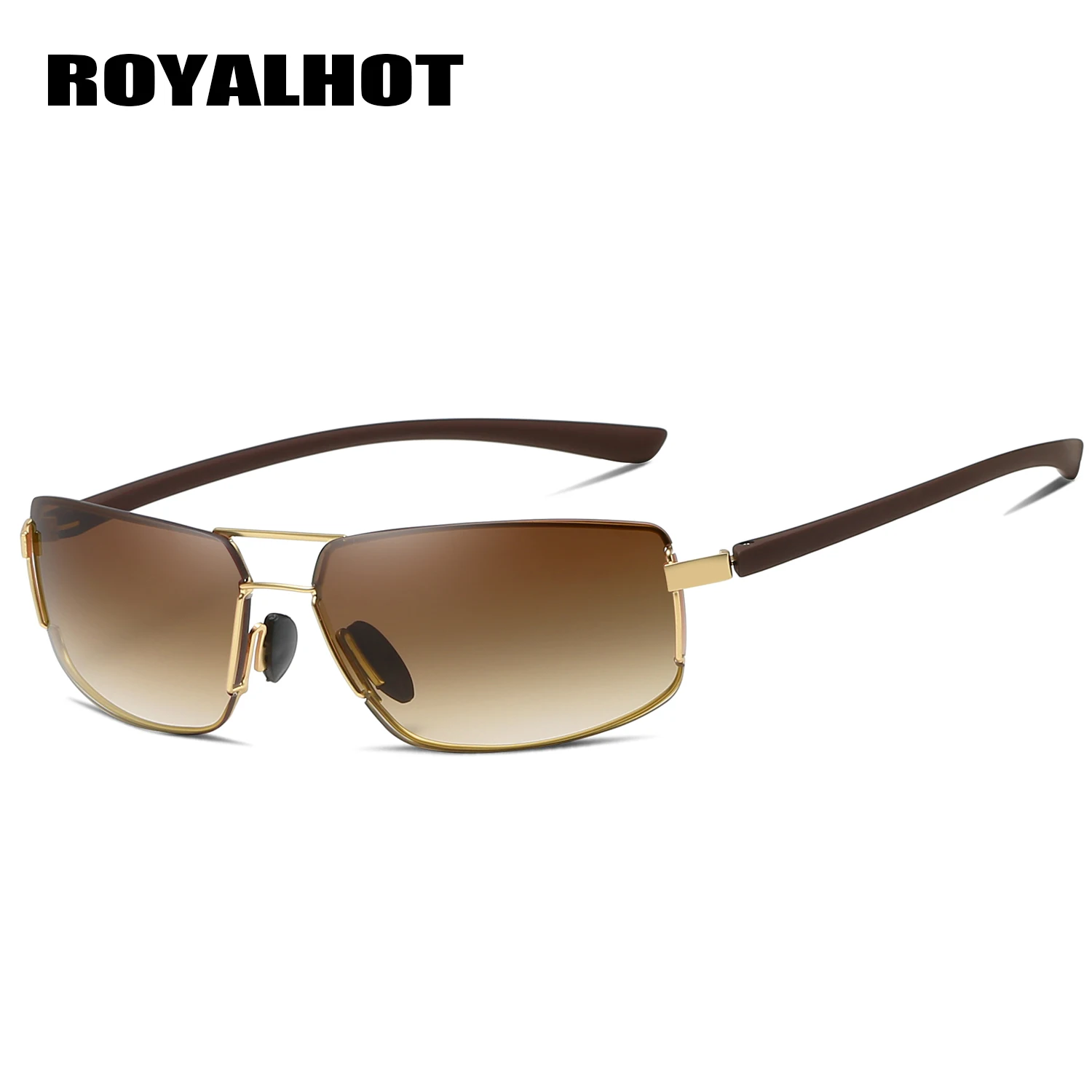 RoyalHot, мужские солнцезащитные очки, сплав, 2 луча, овальная оправа, очки для вождения, солнцезащитные очки, очки, мужские, 900144 - Цвет линз: Gold Brown