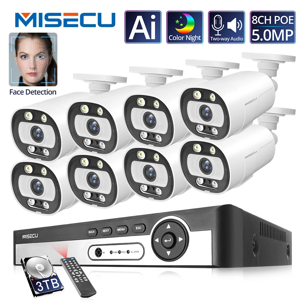 MISECU 5MP NVR Kit 8CH 4CH POE камера система обнаружения человека/лица двухсторонняя аудио Ai IP камера наружная безопасность видеонаблюдение - изображение