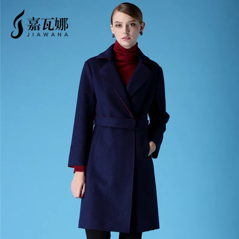 GYALAWANA Осень Зима шерстяные смеси пальто темно синий офис леди длинный дизайн
