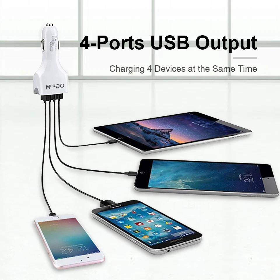 QGEEM-cargador de coche de 4 puertos USB QC 3,0, dispositivo de carga rápida 3,0, para iPhone Xiaom - Imagen 6