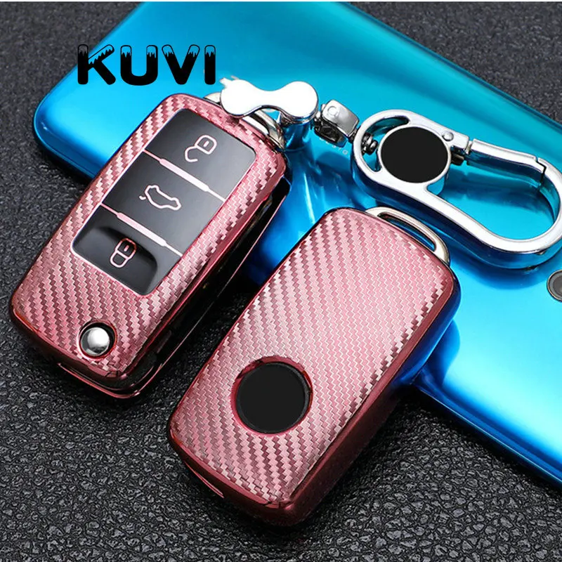 Tpu Carbon Filber Car Key Case Cover For VW Volkswagen Polo Tiguan Passat B5 B6 B7 Golf 4 5 6 MK6 Jetta Lavida For Skoda Octavia