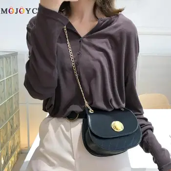 

Fashion PU Leather Messenger Bag Solid Color Saddle Chain Crossbody Bags for Women torebka