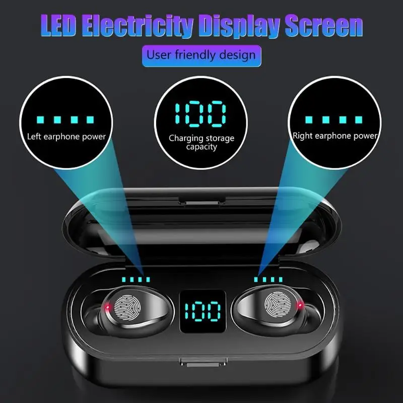 F9-01 TWS Bluetooth 5,0 стерео наушники гарнитура 8D объемный звук Высокая емкость Высокая точность с цифровым дисплеем зарядная коробка