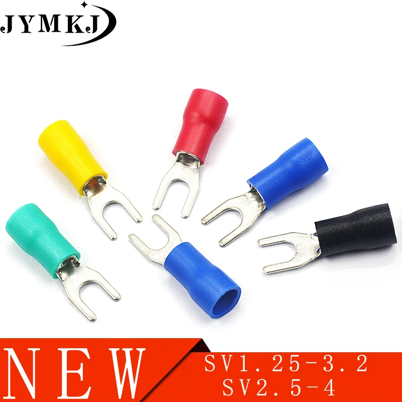 

SV2.5-4 SV1.25-3 Insulated Spade Terminal Block Connector Electrical Furcate Lug Crimp Cable Wire Forked End Insulation