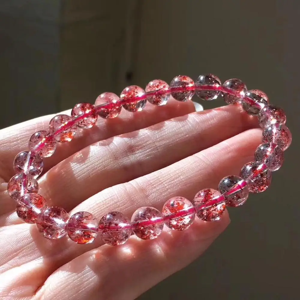 Сертификат 8 мм натуральный Lepidocrocite Rutilated браслет женщина леди супер 7 Мелодия Кристалл Круглый бисер стрейч-бижутерия AAAAAA