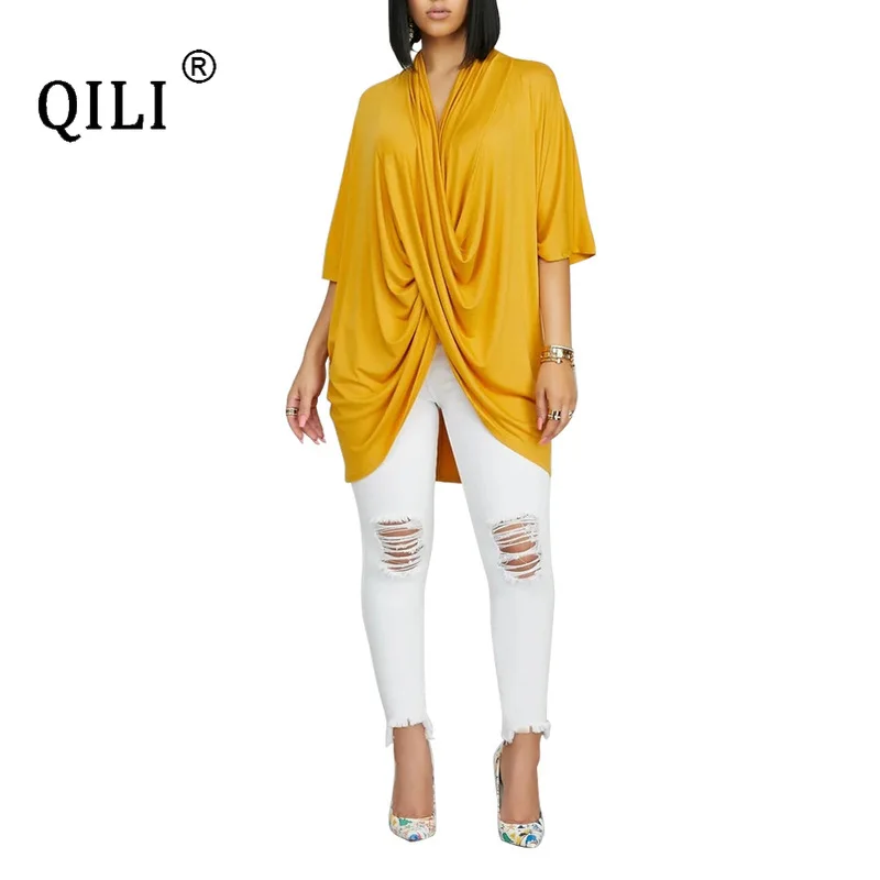 QILI Женская свободная футболка с коротким рукавом белые черные желтые пуловеры