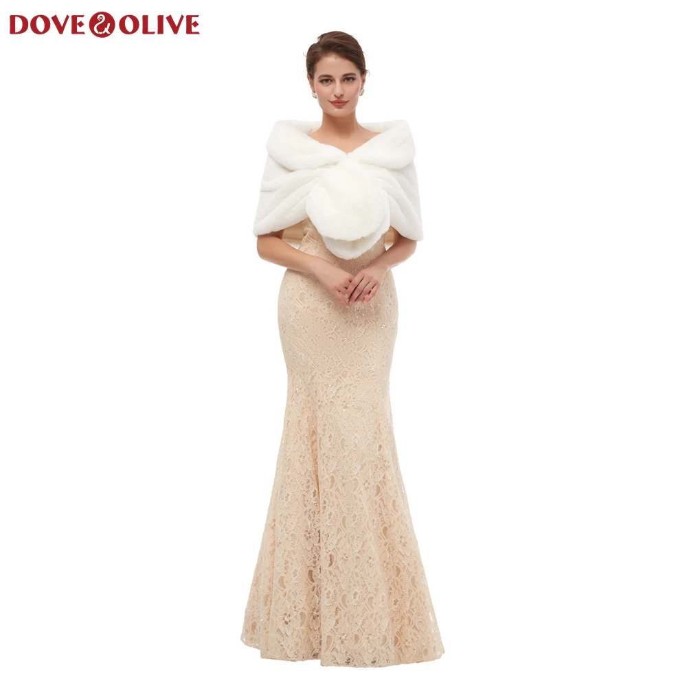 Зимний свадебный болеро цвета слоновой кости искусственный меховой палантин