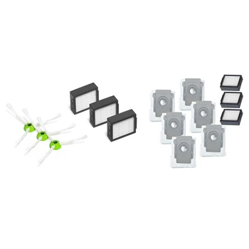 

1 Set 3 X Hepa Filter+3 X Side Brush for Roomba I7 E5 E6 I Series & 1 Set 6Pcs Disposable HEPA Dust Bags with 3 Filters
