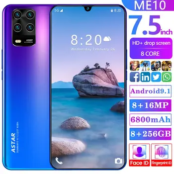 

Global Version ME10 Smartphone 16 MP Android 6800mAh MKT6799 7.5 Inch Large Screen 2020 Four Cameras Send Mobile Phone Case