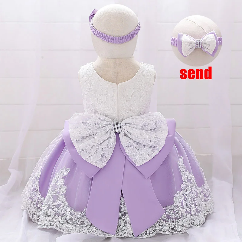 purple Платье для новорожденных, год платье для дня рождения для девочек от 0 до 2 лет Vestido/детское праздничное платье принцессы с цветочным рисунком для дня рождения детский костюм L1851XZ - Цвет: purple
