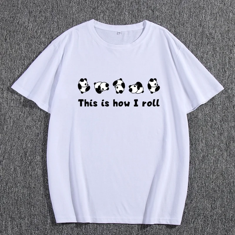 Summer Male Cotton 100% T-shirt Loose Short Sleeve Panda Letter Print Fashion Graphic T Shirt Men's Regular Casual Daily Tee Top | Мужская